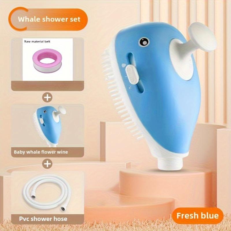 1 Set Cute Whale Shaped Showerhead with Soap Dispensing Silicone Brush Ideal for Bathing and Washing Hair, Round Plastic Design with Three Modes,