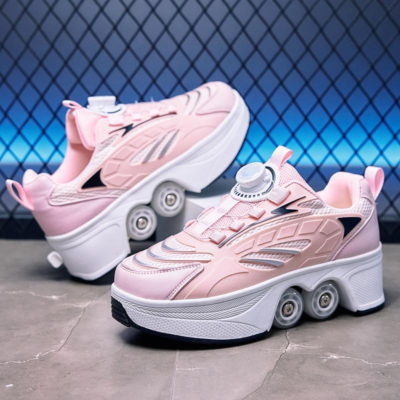 Boys/Girls Skate Roller Shoe Four-wheel Dual-use Roller Skates Double Row Walking Shoes Roller Skates Boys Skate Shoes Girl Skate Shoes
