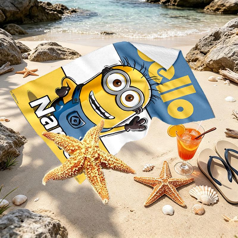Custom Name Personalized Minions Print Beach Towel, for Trip Camping Beach Party Home Decor, Birthday Gift for Family & Friends