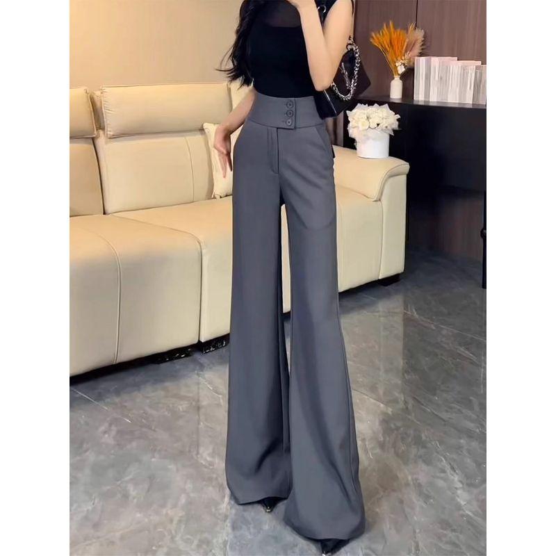 High-End Black Flared Suit Pants for Women, Summer 2026 New Style, Elegant High-Waisted, Slimming, Drapey, Floor-Length Bell-Bottom Pants