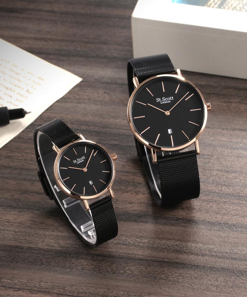Seinteuseukoteuleondeon Nova Date Couple Mesh Watch - Black / St5503-Rbb