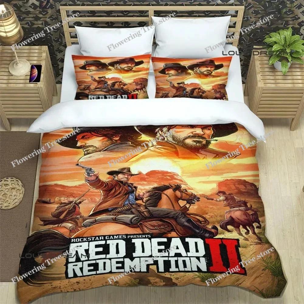 Red Dead Redemption 2 Print Bedding Sets Exquisite Supplies Set Duvet Cover Bed Comforter Set Bedding Set Luxury Birthday Gift