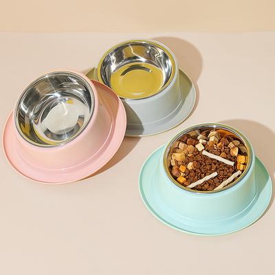 Pet Bowl New Macaron Oblique Neck Anti-Ant Polite Cat Bowl Non-slip Stainless Steel Dog Bowl Cat Edible
