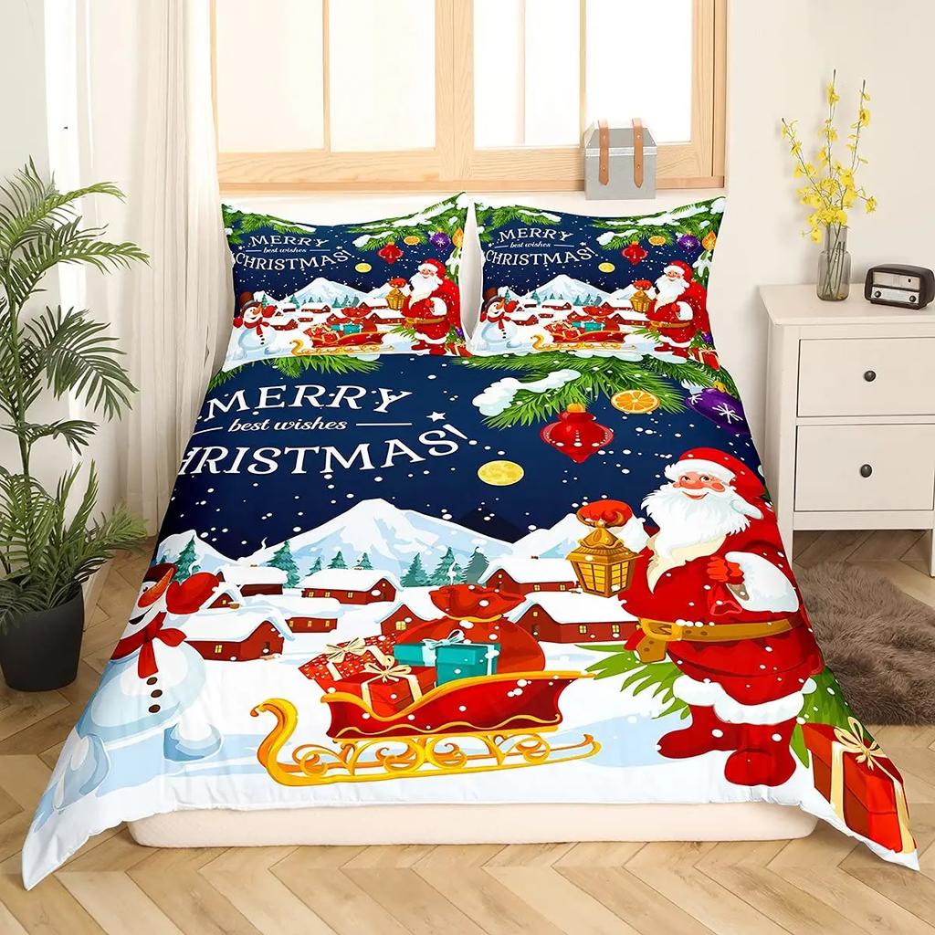 Jultomtar påslakan set Tomte Jul Täcktäckeset God Jul Sängkläder Vinter Snö Helg Påslakan