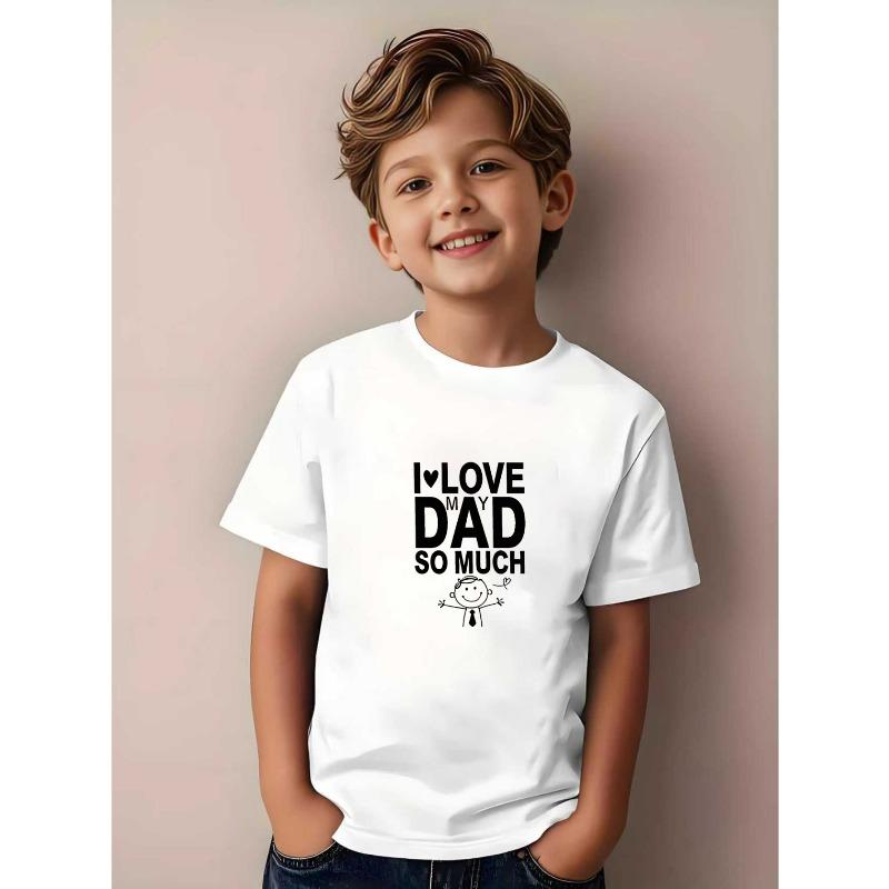 European sizes Boys I Love My Dad T-Shirt with Dad-Themed Arrow & joyful Face Graphics - Red Short Sleeve Round Neck Summer Casual Top 98cm белый