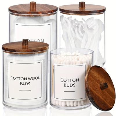 Pacote com 4 Porta Cotonetes Dispensador Recipientes de Vidro Boticário de Plástico Transparente Caixa de Armazenamento para Organizador de Maquiagem de Vaidade Armazenamento Banheiro