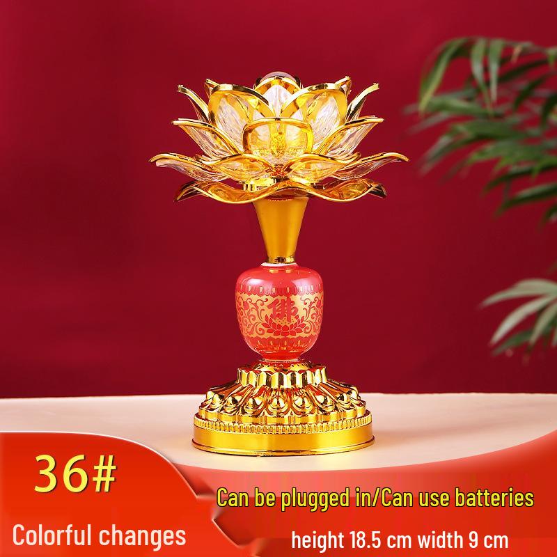 LED Seven-Colored Lotus Buddha Lamp - Rechargeable Guanyin Offering Light