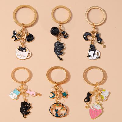 Cute Enamel Cartoon Cat Keychain Animal Key Ring for Women Girl Handbag Pendant DIY Handmade Jewelry Gift