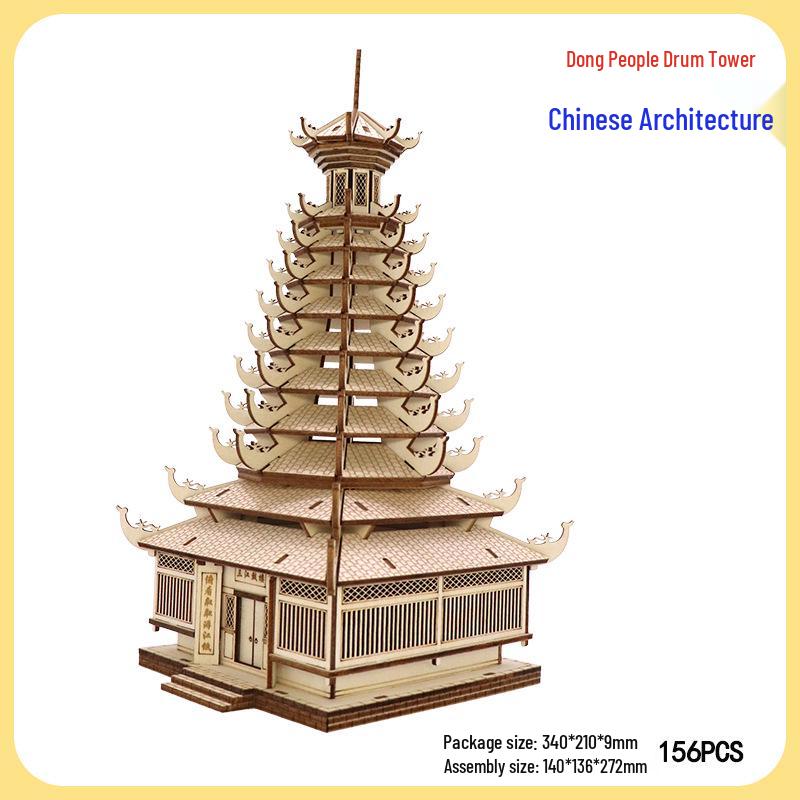 DIY Wooden 3D Puzzle: Chinese Architectural Model Educational Toy & Souvenir