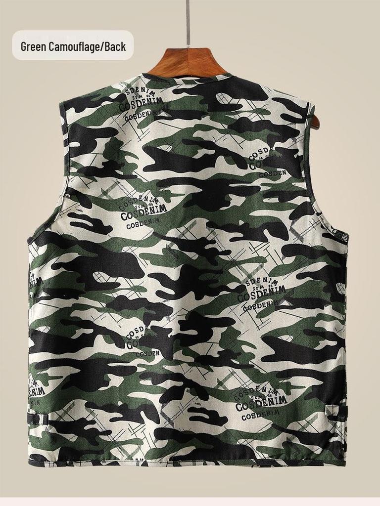Men's Spring/Autumn Cotton Multi-Pocket Vest - Outdoor, Casual, Sleeveless Jacket for Middle-Aged & Elderly. Perfect for Fishing & Daily Wear.