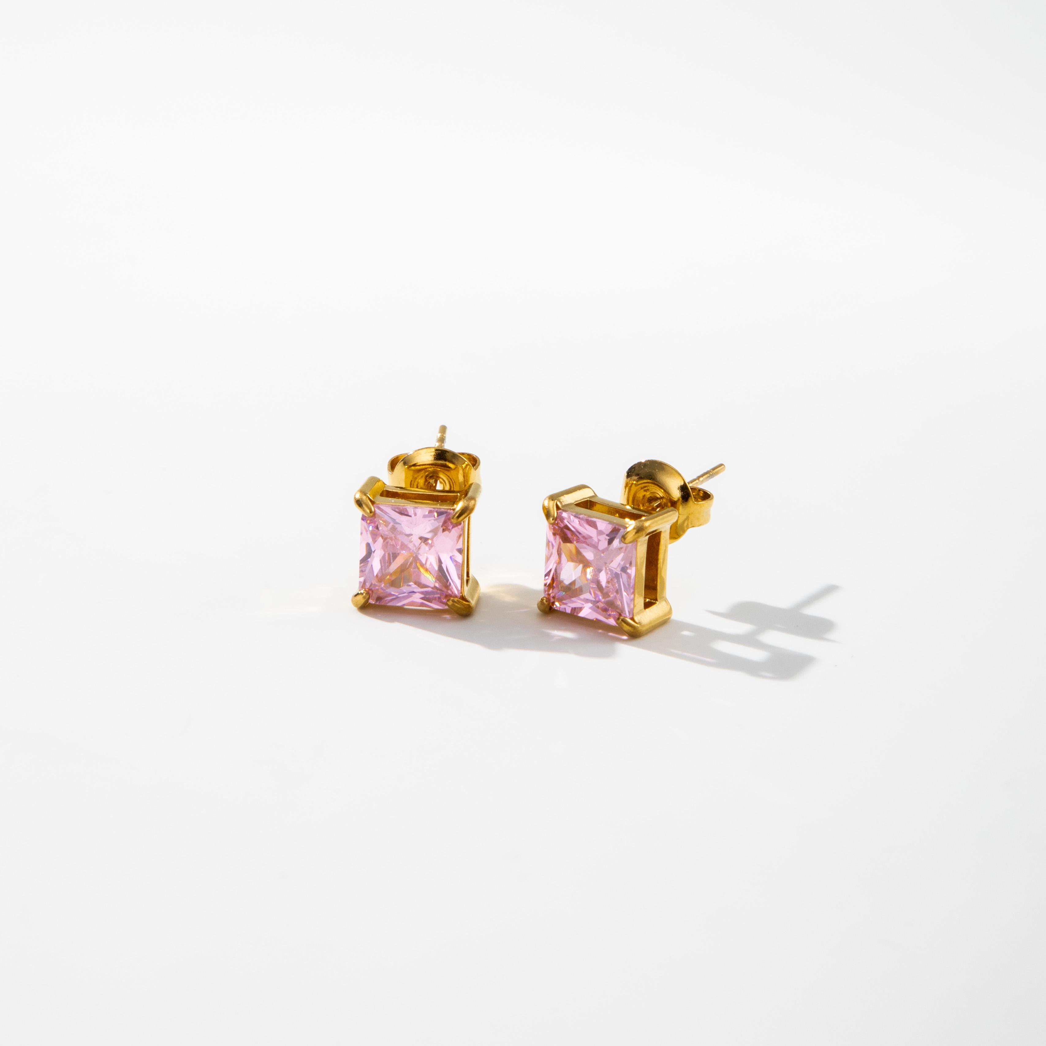 YF2896 Luxury Waterproof Hypoallergenic 18K PVD Gold Plated Stainless Steel Colorful Square Zircon Stud Earrings