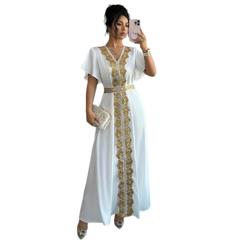 Cross-border European and American temperament elegant V-neck waist embroidered dress women's clothing  spring and summer  independent station