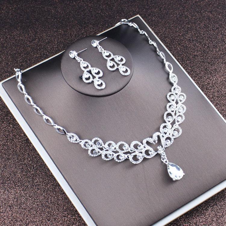 2022 Bridal Rhinestone Necklace & Earrings Set - Korean Wedding Hair & Dress Accessories