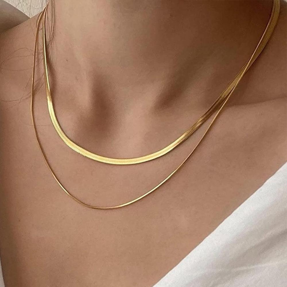 Double Layer Titanium Steel Gold Snake Bone Light Luxury Versatile Clavicle Necklace