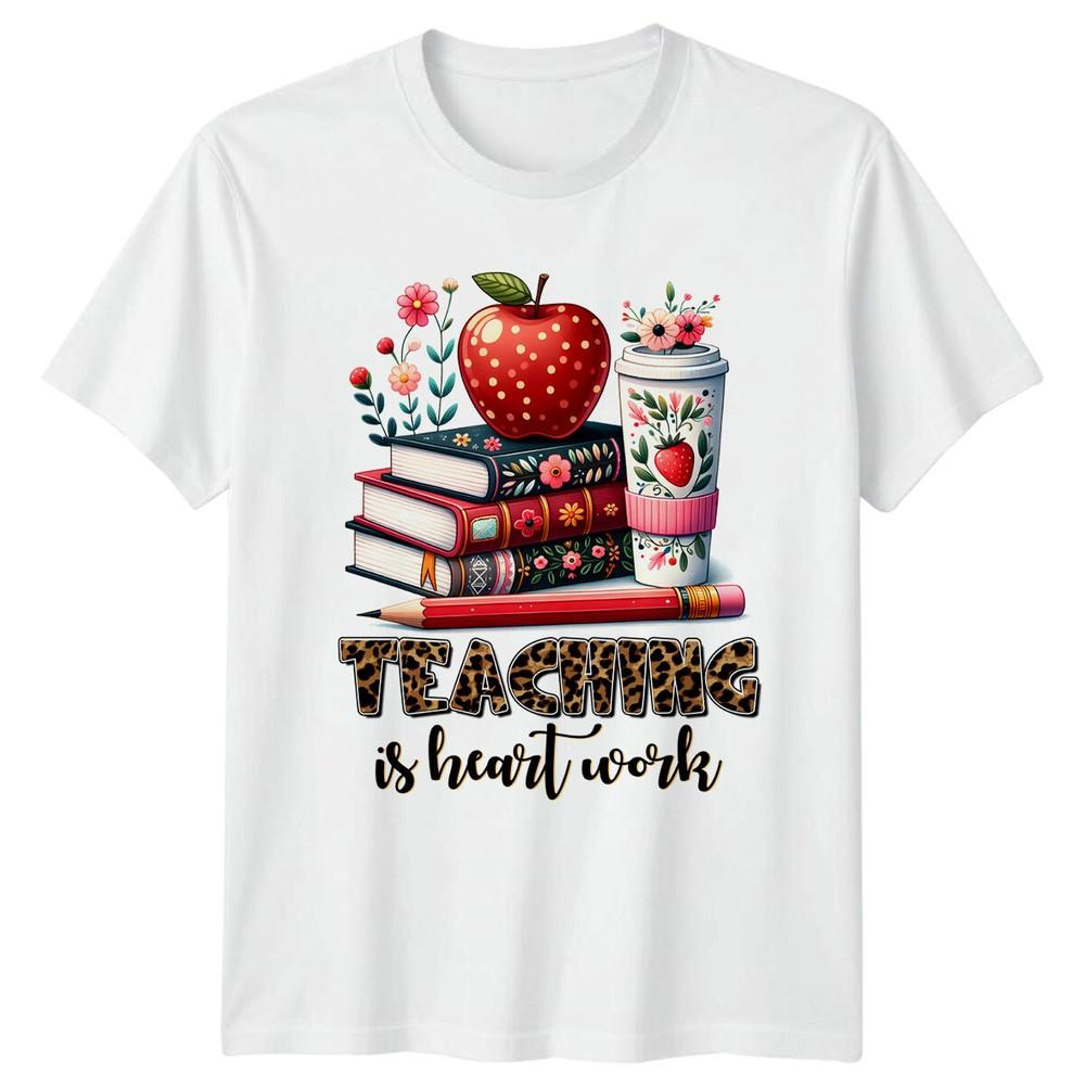 Teaching Is Heart Work TShirt Teacher Apple Books Floral Design S
