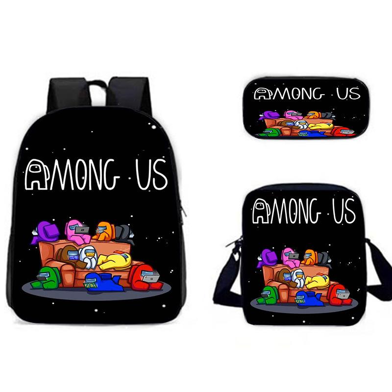 Elementary School Bag Animation 3D Game Merchandise Amongus Space Wolf Three-Piece Set Three-Level