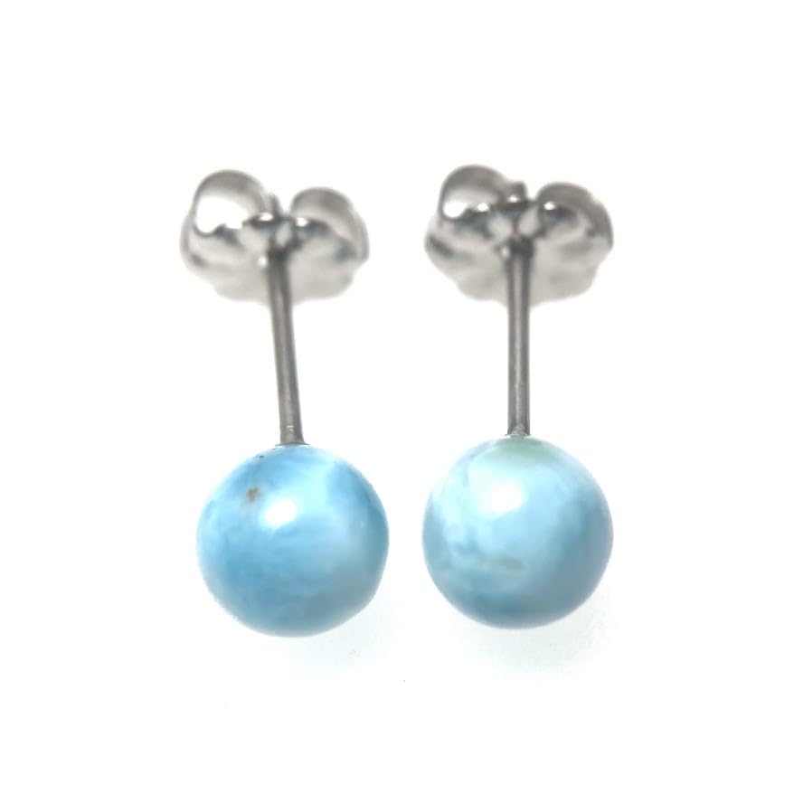 

A Grade 6mm Diameter Larimar Titanium Earrings with Case Healing Stone Gift Present Natural Stone Jewelry [Kobe Hokodo] синій