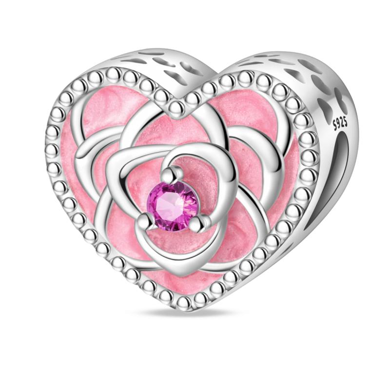 New 925 Silver Charms Beads Love Heart Pink Original Charm Pendant Fit Charm Bracelets DIY Jewelry Birthday Gift