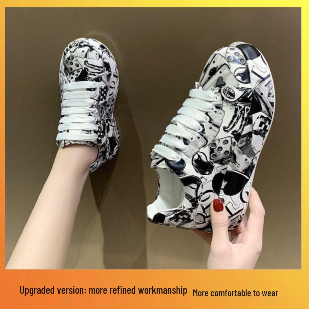 

Женские кроссовки на мягкой подошве с увеличивающей рост подошвой, расписанные вручную граффити, 2025 35