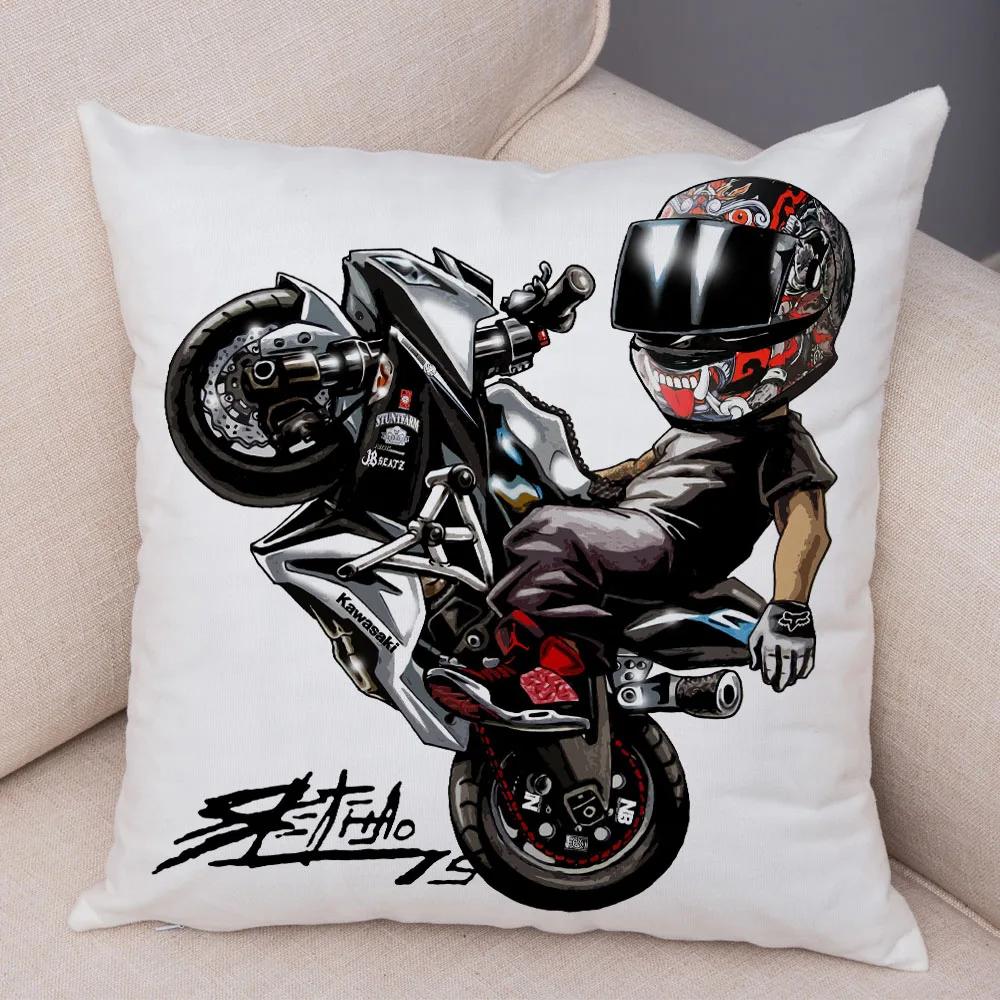 Extreme Sports Motorcycle Pattern Cushion Cartoon Mobile Bicycle Pillow Head Cover Decoration Living Room Sofa Car Home
