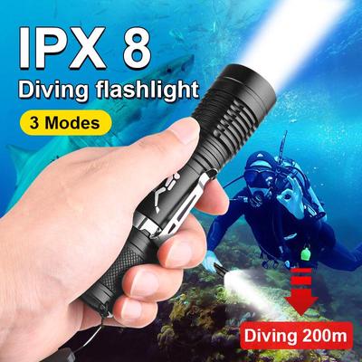 Super Bright Diving Flashlight Portable 200 Meters Diving Torches IPX8 Waterproof Diving Lamp Underwater Hunting Lantern Fishing
