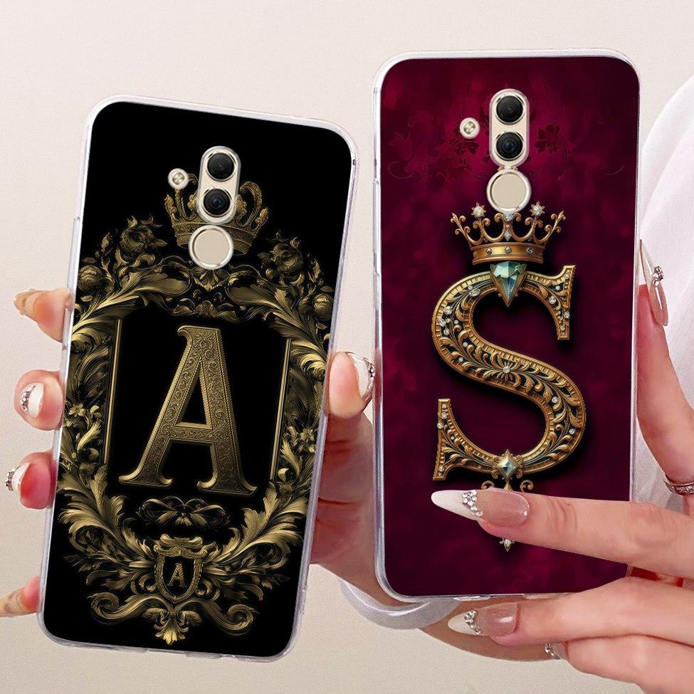 Transparent For Huawei Mate 20Lite SNE-AL00 SNE-LX1 Cover For Huawei Mate 20 Lite Case Luxury Crown A-Z Letters 2D Flat Pattern