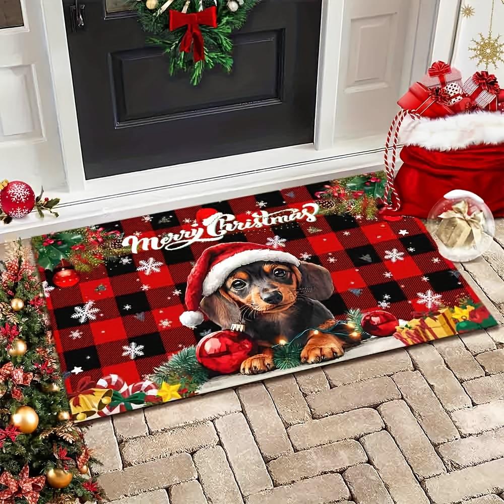 VIKAMA Christmas Carpet Plaid Floor Mat Puppy Carpet Door Mat Soft Rug For Bedroom Living Room Carpet Welcome Mat Outdoor Carpet