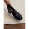 Cowhide version~ genuine leather thick heel camellia round head single shoes women's British style retro small leather shoes one pedal loafers