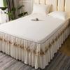 3pcs Set Raw Cotton Bed Romance Dust Protector Cover Soft Bedspread Embroidery Lace Edge Bed Skirt with 2pcs Pillowcase