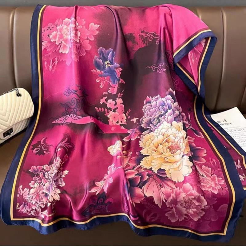 Spring and Summer Thin Silk Scarf High-end Printed Long Scarf New Satin Travel Sunscreen Scarf National Style Cloak