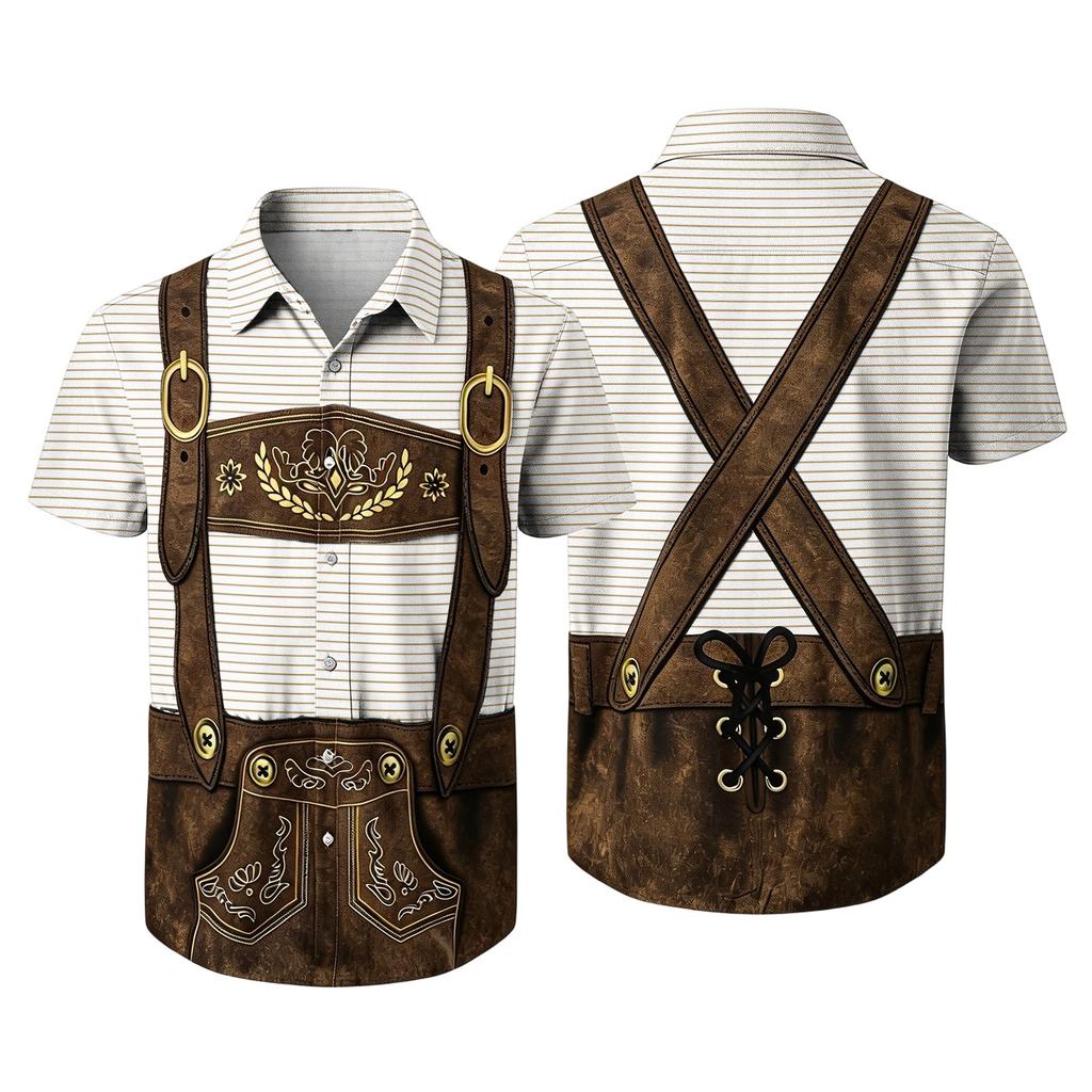 Men's Short Sleeve Shirt with Vintage Beer Festival Print Button Down Casual Loose Fit Party Shirt for Everyday Wear