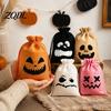 Themed Event Goodie Bags 5Pcs Halloween Candy with Drawstring, Funny Ghost Pumpkin Print Gift Pouches Portable Holders for Party Favors And