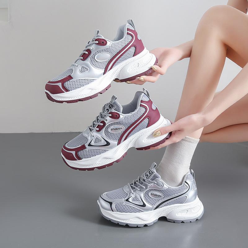 2025 spring new dad shoes mesh breathable thick sole heightening running shoes casual shoes sports shoes