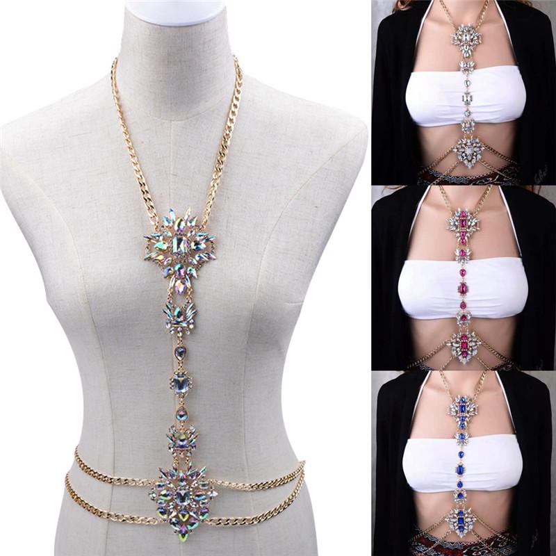 Luxury   Gem Pendant Harness Body Chain Necklace Bikini Jewelry
