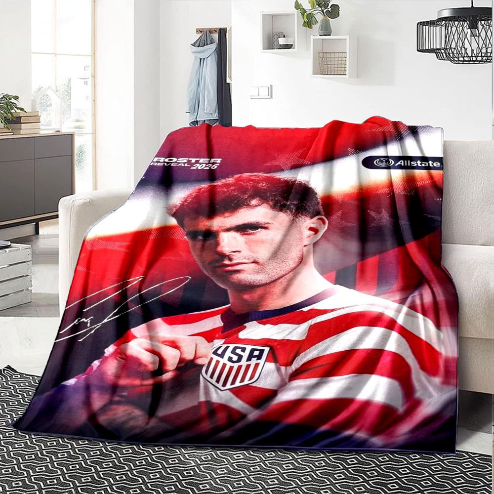 USA Soccer Player Signature Portrait Print Flannel Throw Blanket Soft Plush Blanket for Sofa Couch Bedroom Sport Fan Home Decor