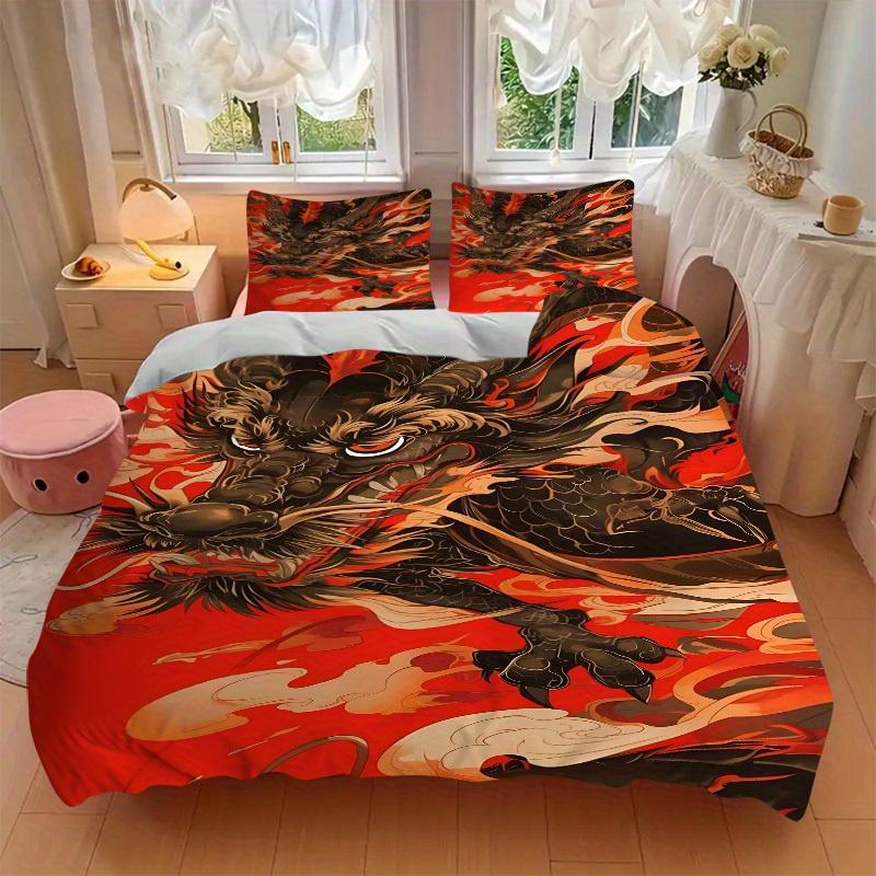 3Pcs Dragon Design Printed Bedding Set, Breathable And Soft,(Includes 1 Duvet Cover And 2 Pillowcases, Quilt Not Included) yy250815202