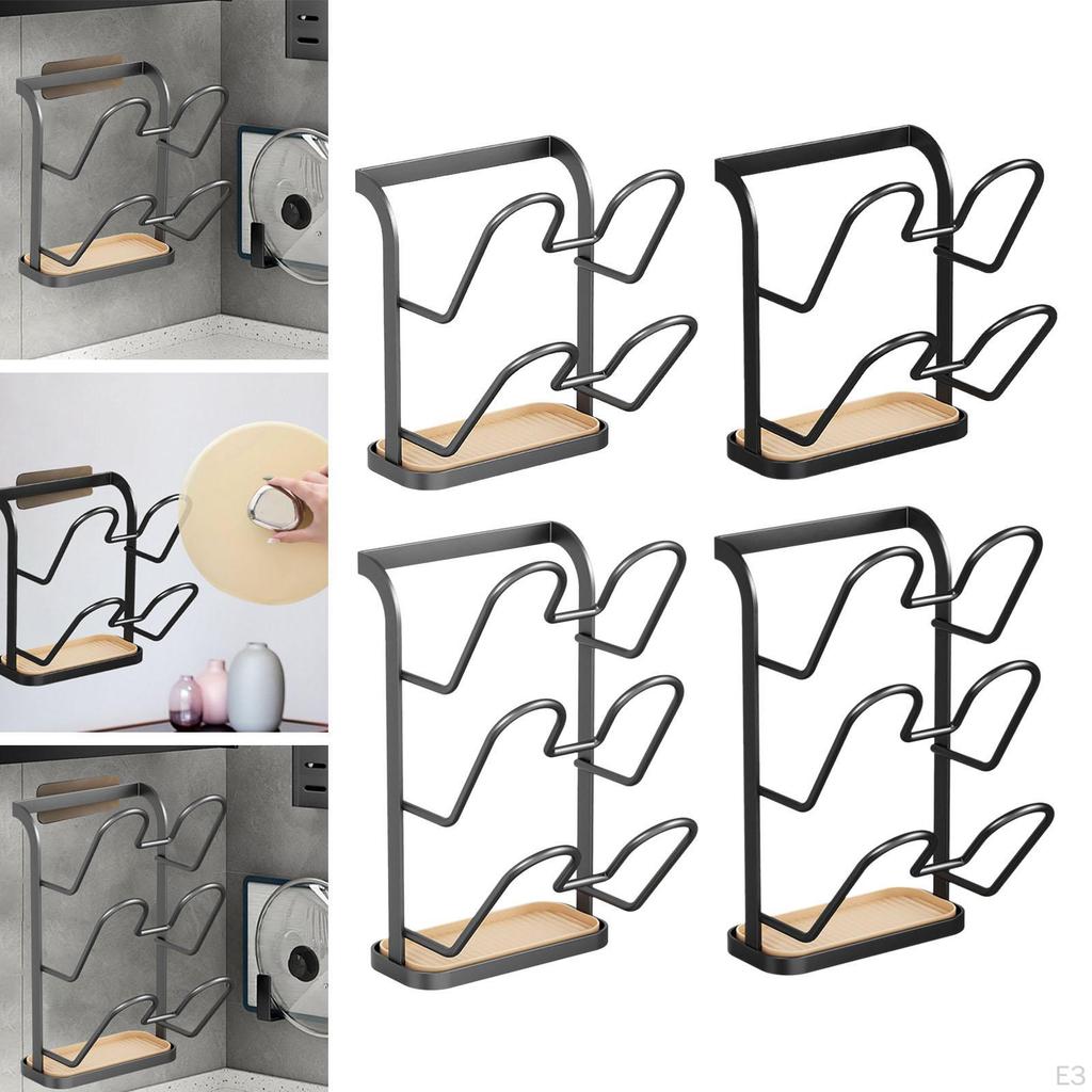 Pot Lid Holder Carbon Steel Cover Storage Rack Easy to Install Cookware Grid Wall Mount