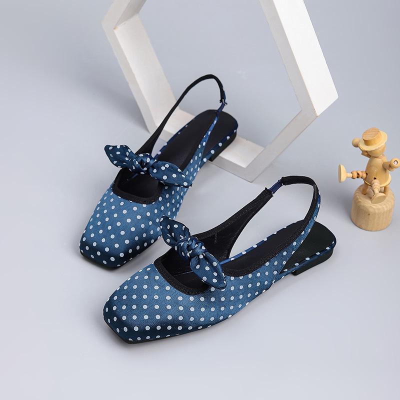 Fashion Polka Dot Print Ballet Flats Shoes for Women Elegant Square Toe Elastic Mary Janes Shoes Ladies Shallow Spring Autumn Loafers