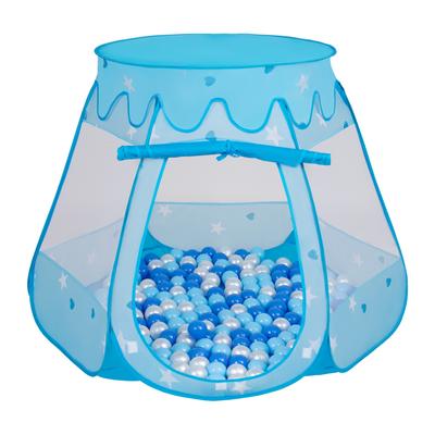 Selonis Play Tent 105x90cm/200 Balls Castle House Pop Up Ballpit Plastic Balls for Kids, Blue:babyblue-blue-pearl