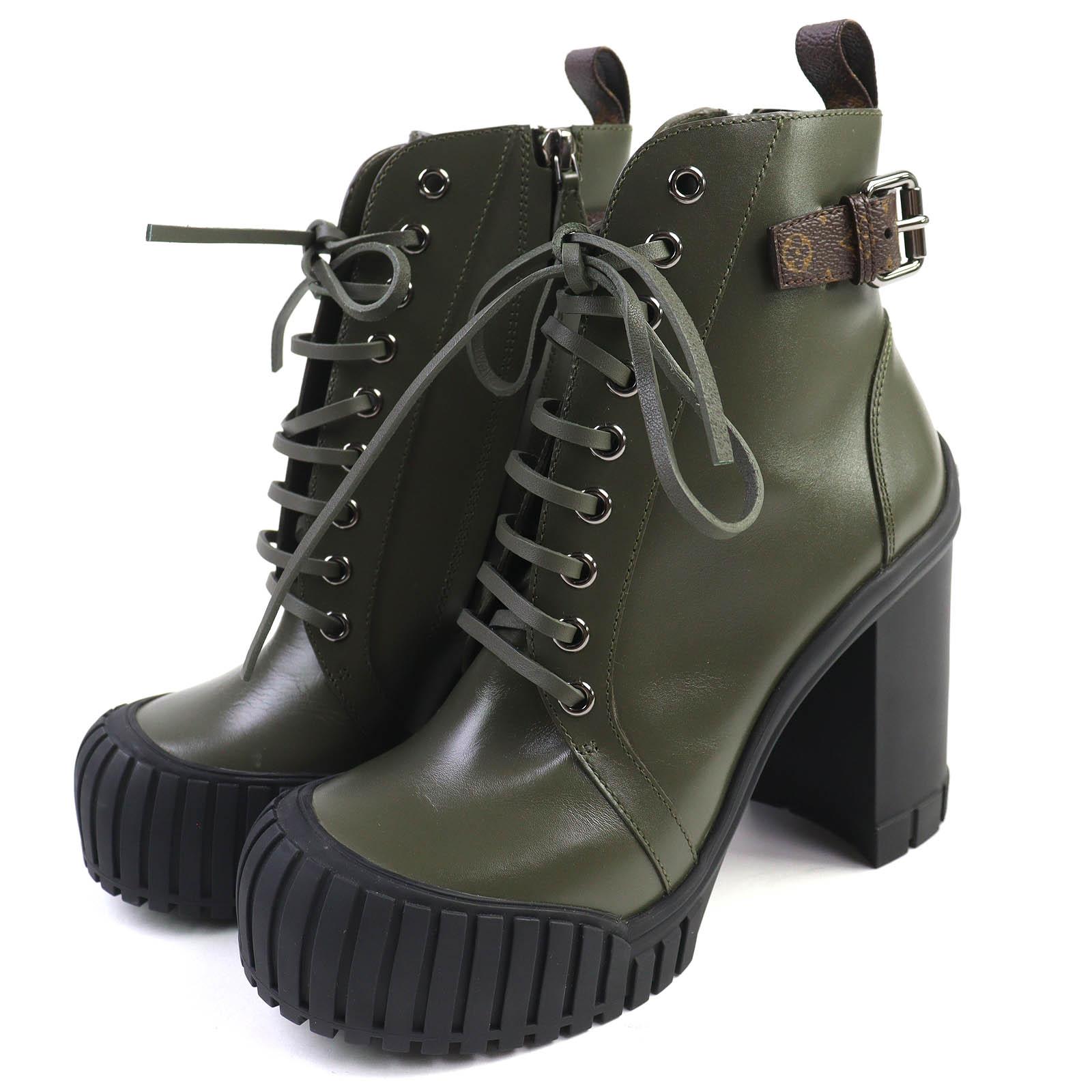 

LOUIS VUITTON Ankle boots Ruby Line Lace-up short boots khaki leather 37 1ADAQI Used