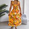 2025 European and American flowers lace up waist suspender skirt vacation beach dress women's backless design literary and retro style