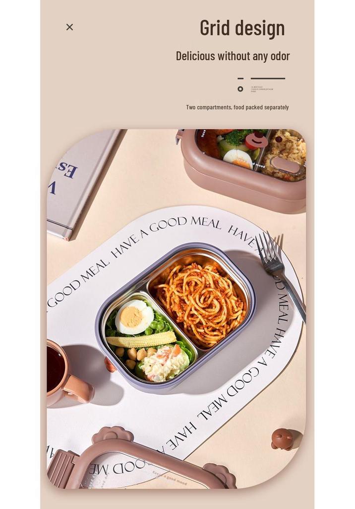 Coffee Bear Insulated Bento Lunch Box with Compartments for Students and Adults, Ideal for Work or Canteen Use