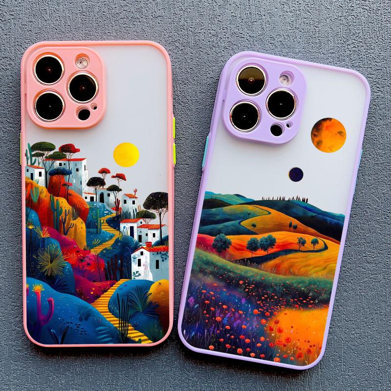 Yellow Sunset Mountain Phone Case For iPhone 16 14 15 11 12 13 Pro Max Mini XR X XS 7 8 Plus SE Natural Scenery Shockproof Cover