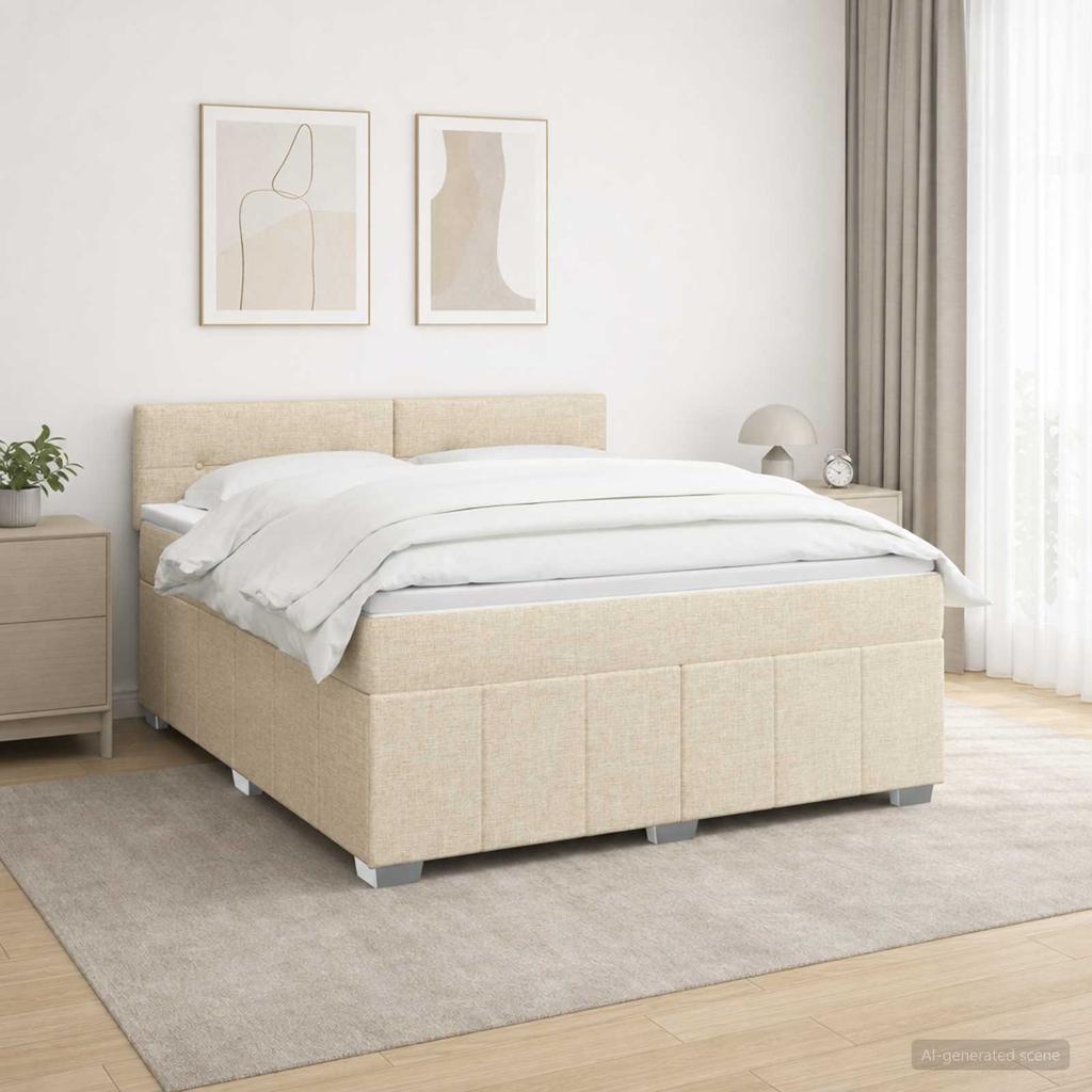 Box Spring Bed with Mattress Cream 140 x 190 cm Fabric