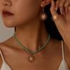 European and American fashion versatile casual star and moon sun earrings imitation crystal beaded chain necklace jewelry set women