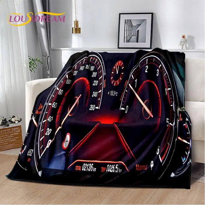 3D-Rennwagen-Armaturenbrett, weiche Plüsch-Steppdecke, Flanelldecke, Überwurfdecke für Wohnzimmer, Schlafzimmer, Bett, Sofa, Picknick-Abdeckung