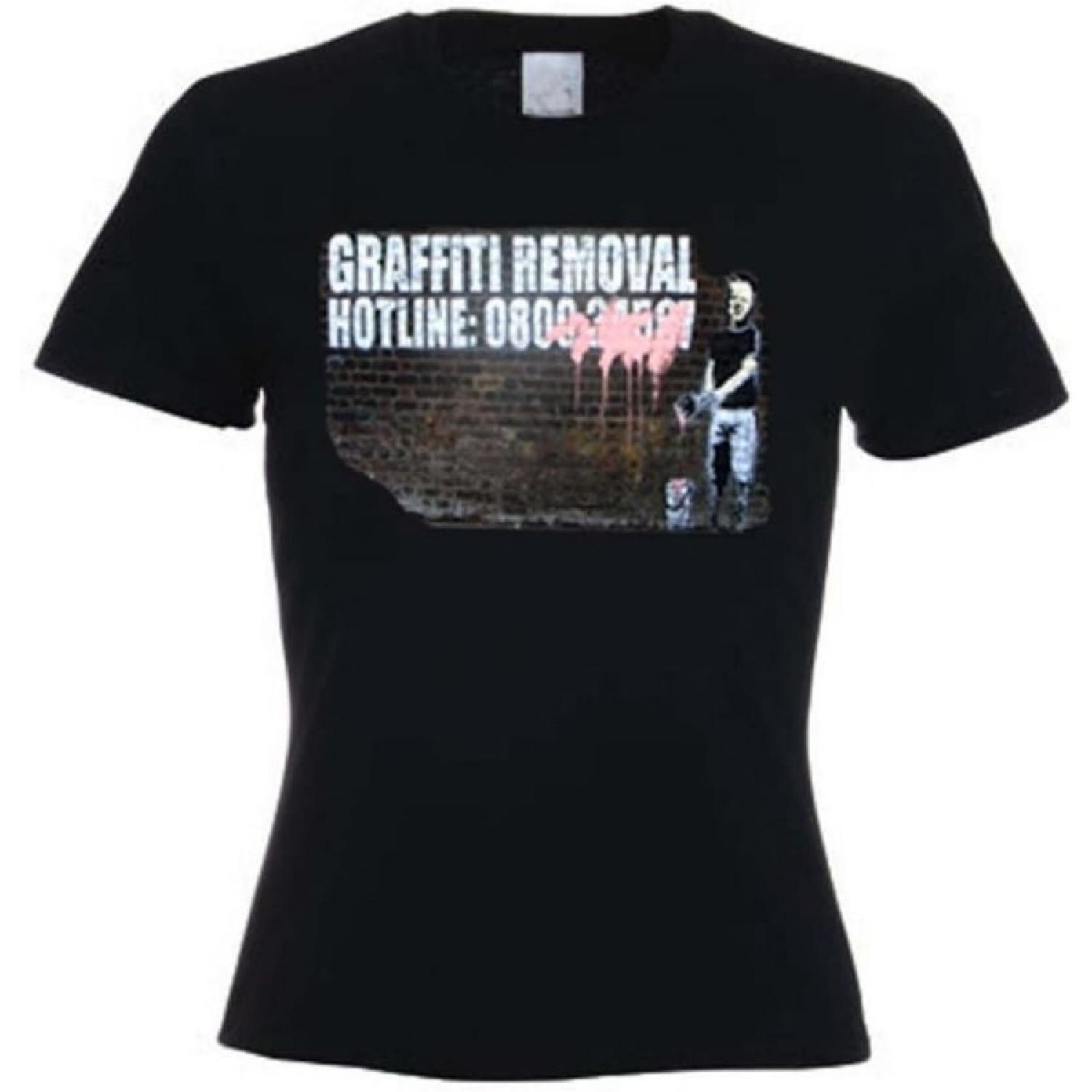 Tribal T-Shirts Women s Banksy Graffiti Removal Hotline T-Shirt, Black, Small S