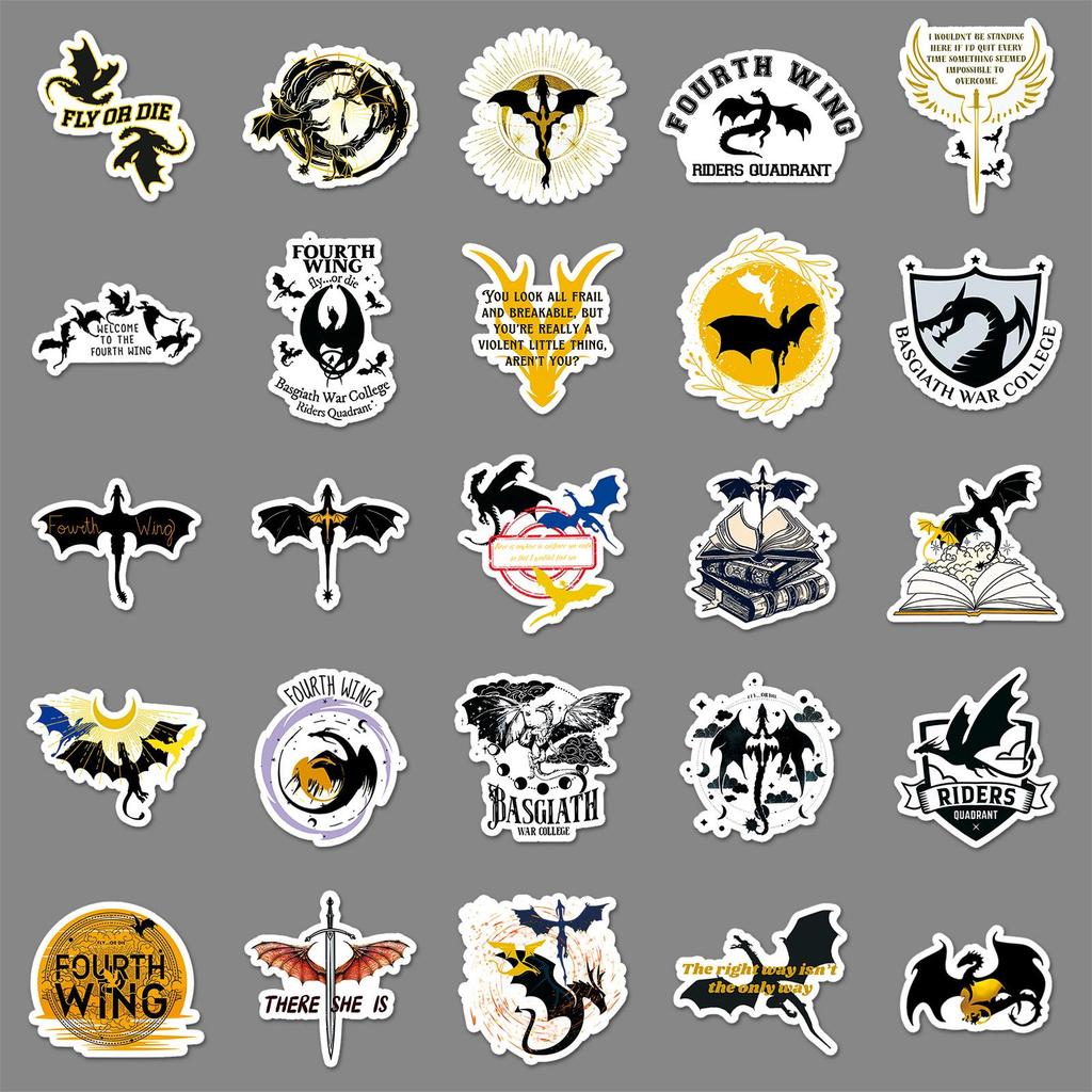 50 Fourth Wing Fantasy Novel Cartoon Waterproof Stickers for DIY Suitcase & Phone Case