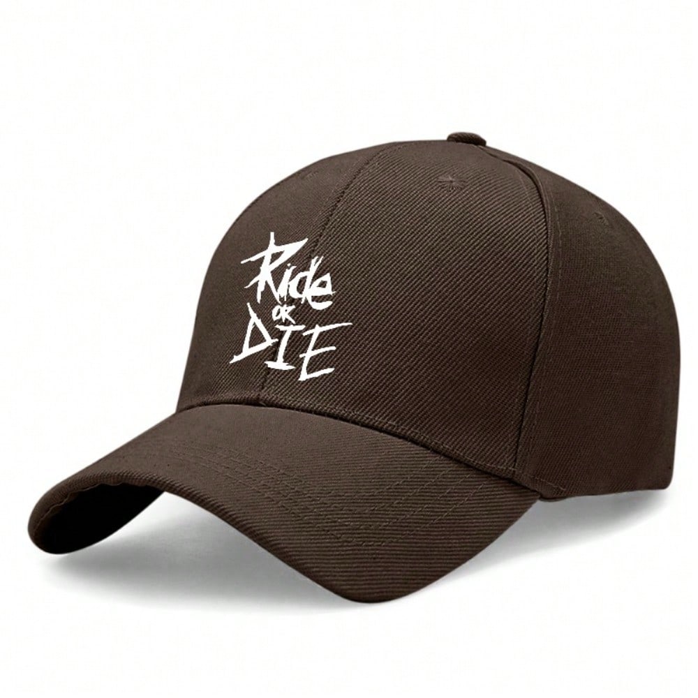 [Light Beige Baseball Cap] Ride Or Die Letter Print Polyester Adjustable Breathable Casual Streetwear Outdoor Sports Dad Hat For Men Women