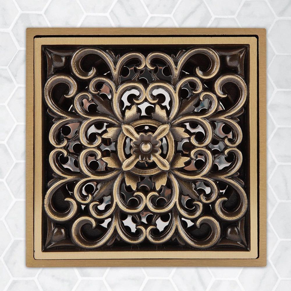 Square Bathroom Waste Drain Brass Ground Drainer Antique Strainer Cover Grate Shower